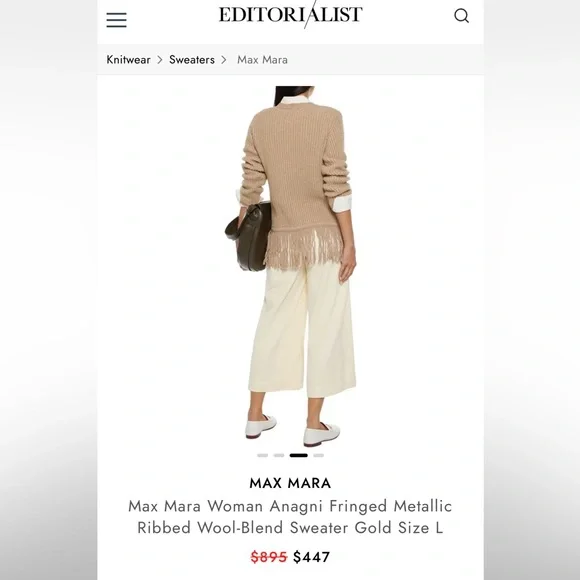 MaxMara label-cutWoman Anagni Fringed MetallicRibbed Wool-Blend Sweater Gold S,M - Picture 8 of 13